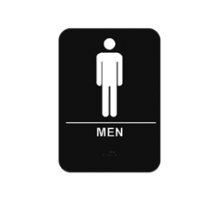 BLACK, 6" X 9" MEN RESTROOM SIGN WITH BRAILLE